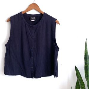 Eileen Fisher crop button up navy tank top
